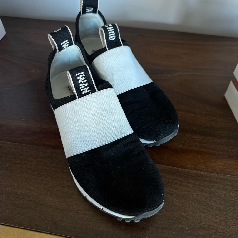 Jimmy Choo Oakland Black and White Slip-On Sneakers